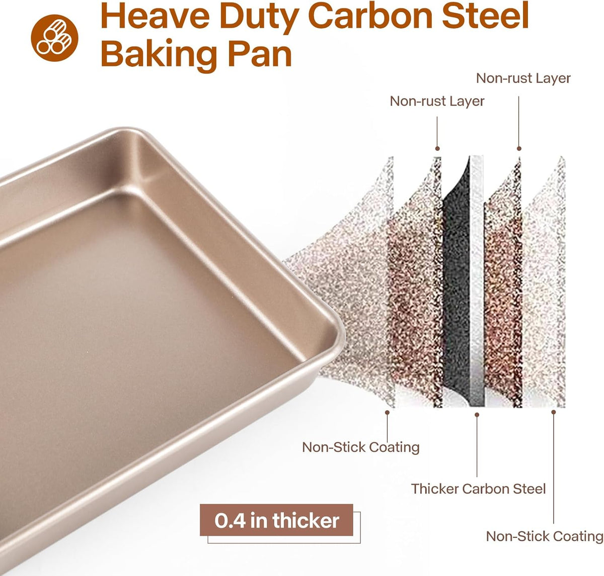 Deep Baking Pans Set, 3-Pieces Rectangle Cake Pan, Nonstick Roasting Pans Set for Thanksgiving Christmas, 9/11/13 Inch, Toaster Oven Tray Bakeware Set, Lasagna Pan Deep Size, Heavy Duty, Gold