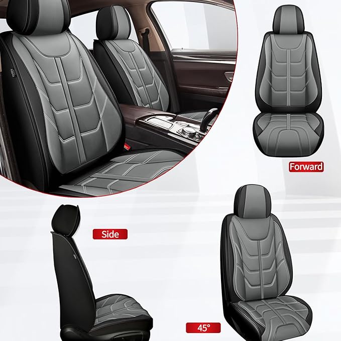TTX LIGHTING Car Seat Covers fit for Kia Soul 2010-2026 Front Seat: Premium Leather Automotive Seat Cover with Airbag Compatible Waterproof (2 Seats, Black & Gray)