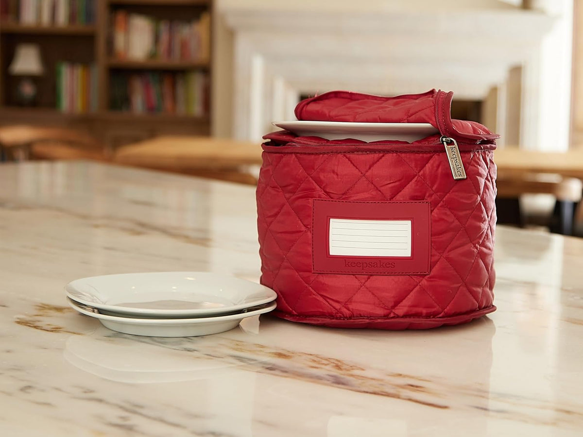Covermates Keepsakes - Dish Storage - Padded Protection - ID Window - Stain Resistant - Machine Washable - China Storage, Red