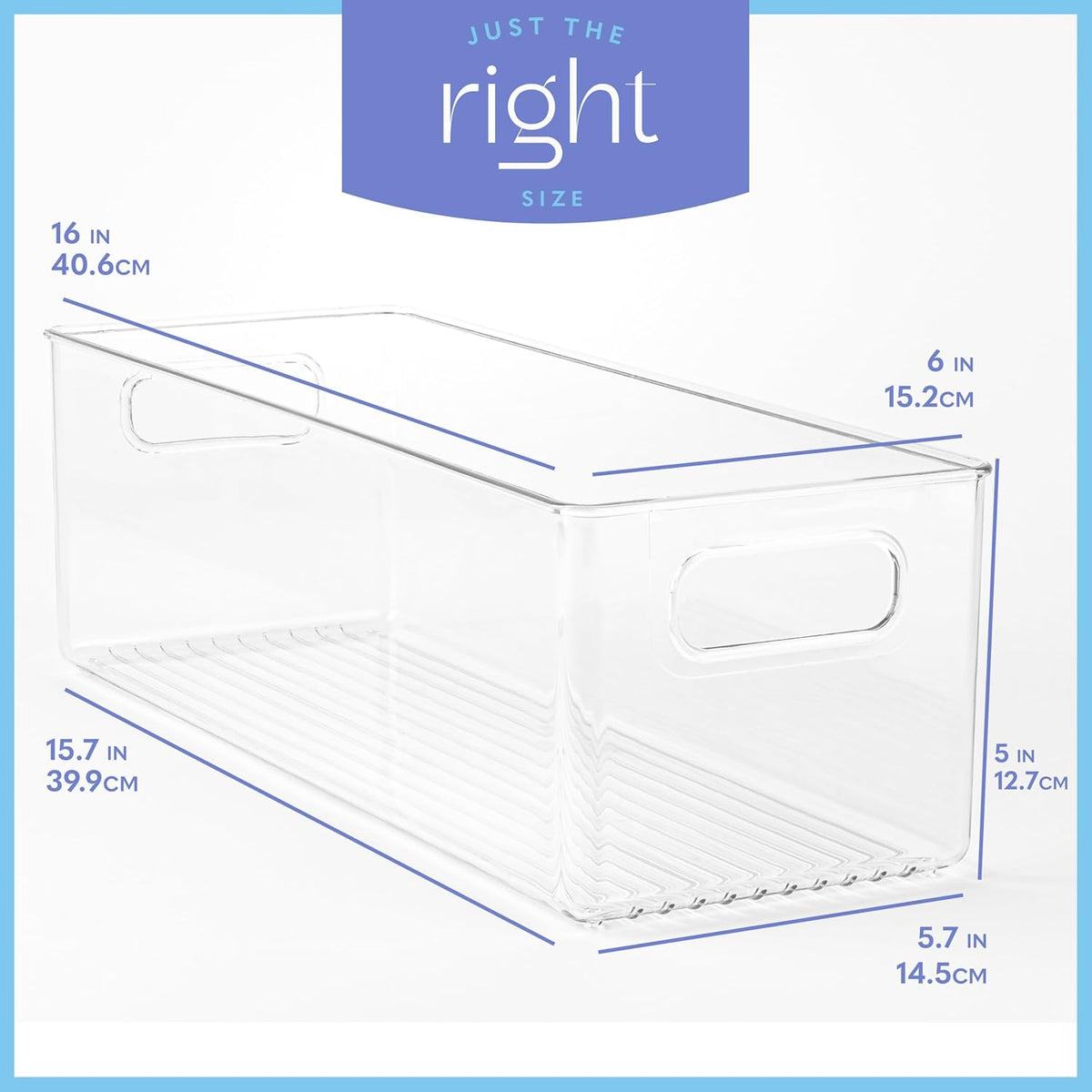 Plastic Food Storage 6 Pack Clear Container Bin with Handles for Organizing Kitchen, Pantry, Refrigerator, Freezer, Pantry, Cabinet, Closet, Bathroom. 16”x6”x5”