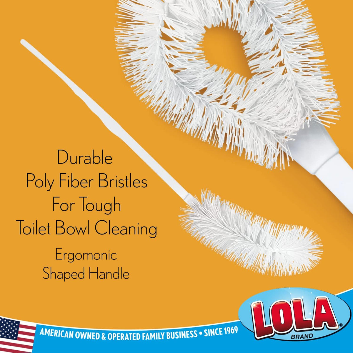 Lola Products Toilet Bowl Brush w/Curved Head, Coated Wire, Durable Poly Bristles, Reaches Under Toilet Bowl Rim, 1 Pack