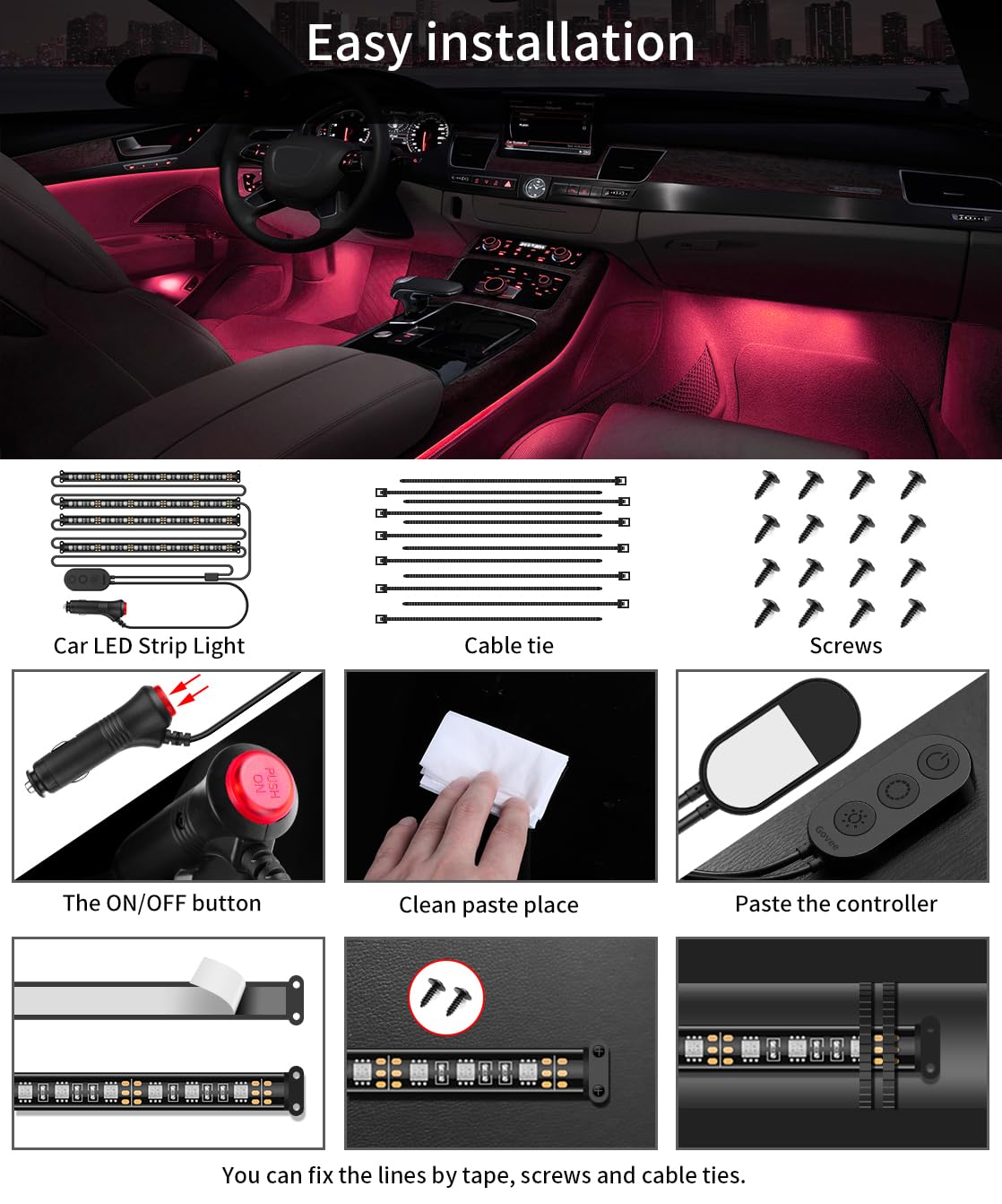Govee Car LED Lights, RGB Smart Car Interior Lights, App Control