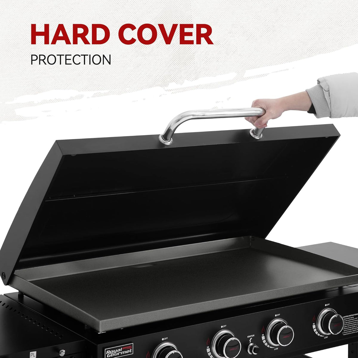 Royal Gourmet GB4000P 4 Burner Propane Gas Griddle with Hard Cover and Foldable Side Tables, 35-Inch Flat Top Grill with 766 Sq. In. Cooking Area for Backyard and Tailgating, Black