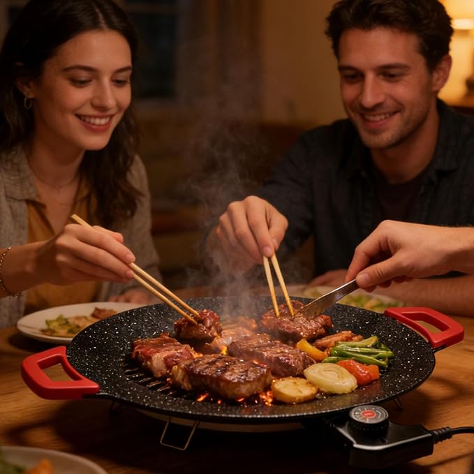 Indoor Smokeless Electric Griddle, Nonstick Electric Grill for Indoor Cooking, Portable Tabletop Flat Top Griddle with Temperature Control, Easy Clean Electric Griddle for Pancakes, Eggs, Steak & BBQ