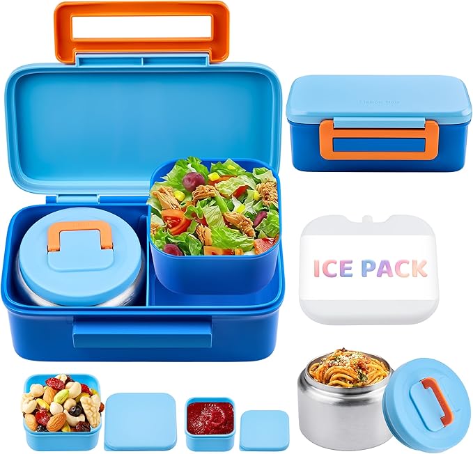 Lunch Box for Kids With 8oz Soup Thermo, Leak-proof Lunch Container with 2 Compartments, Thermo Food Jar Food Containers for Back to School Girls Boys (Blue)