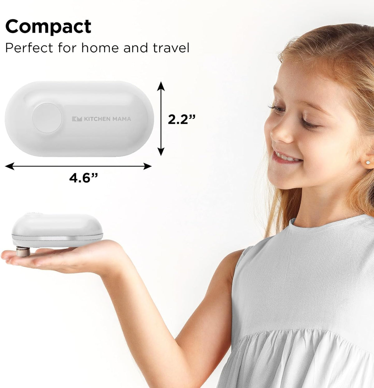 Kitchen Mama Mini Plus Rechargeable Electric Can Opener: USB-C Charging, Hands-Free, Auto Stop, Compact, Cordless, Smooth Edge - Perfect for Seniors with Arthritis, Home, and Travel (White)