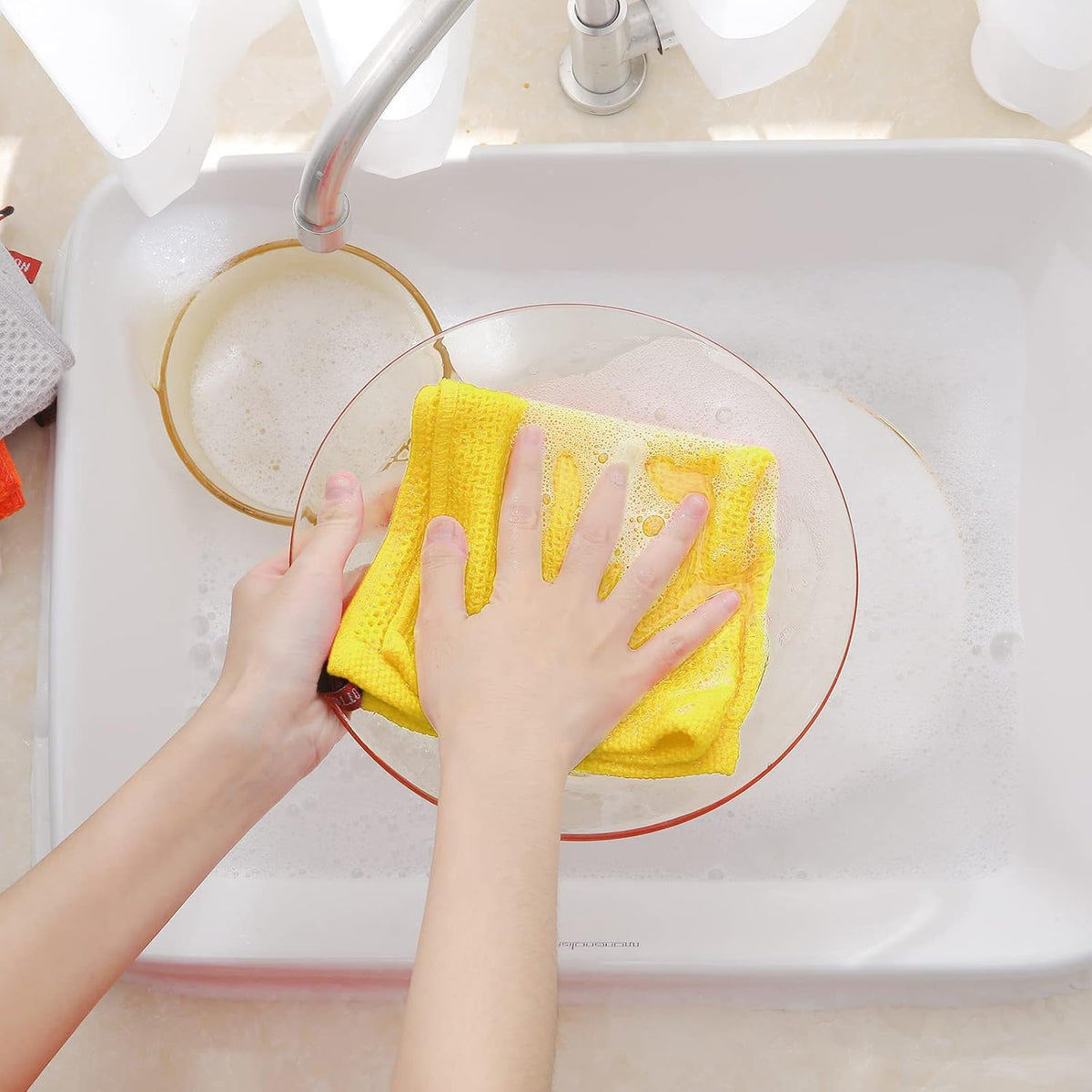 Homaxy 100% Cotton Waffle Weave Kitchen Dish Cloths, Ultra Soft Absorbent Quick Drying Dish Towels, 12 x 12 Inches, 8-Pack, Yellow