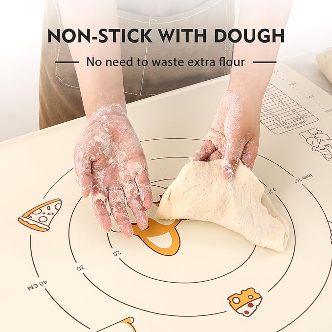 Ourokhome Silicone Baking Mat Sheet and Pastry Dough Cutter, 0.5 Inch Thick 32" X 24" BPA free Silicone Rolling Mat, Non-Stick and Anti-Slip, Dishwasher Safe (Beige)