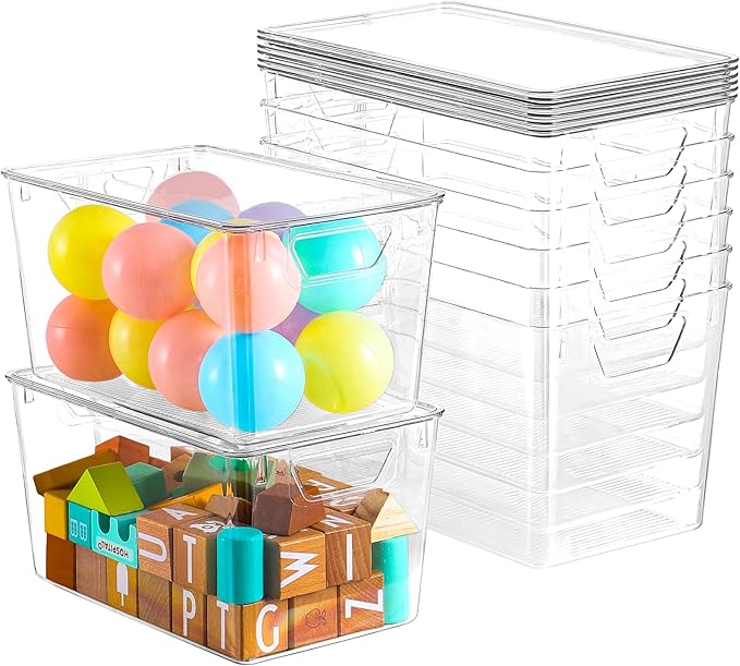 6 Pack Clear Storage Bins with Lids, 7 Quart Stackable Storage Boxes for Storage and Organization, Plastic Storage Containers with Lids, Plastic Bins with Handles for Office, Bedroom, Study Room