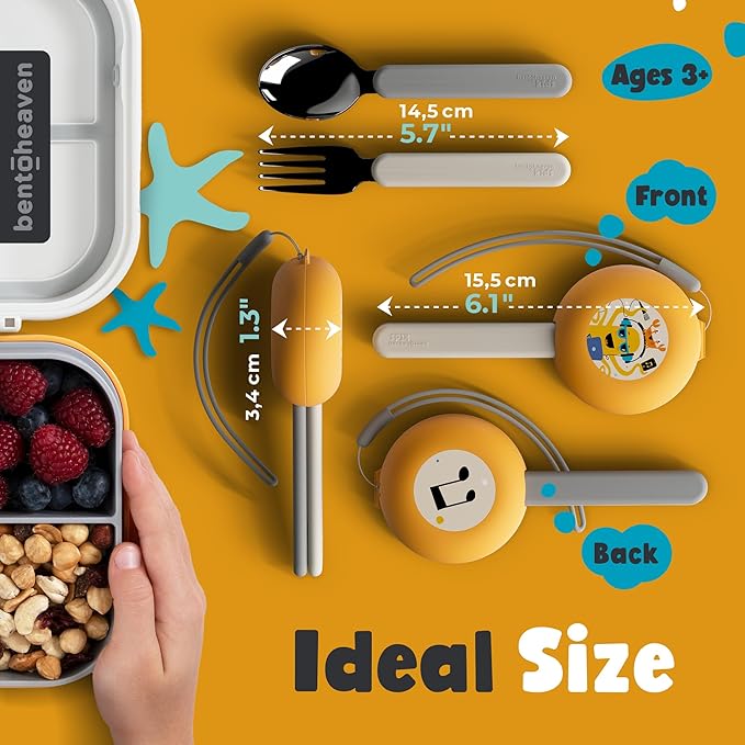 Bentoheaven Kids Travel Utensils with Case, Food-Grade Stainless Steel & BPA-Free Plastic, Travel Cutlery Set, Dishwasher Safe Fork, Spoon & Case, Reusable Flatware, Silverware for Kids (Octopus)