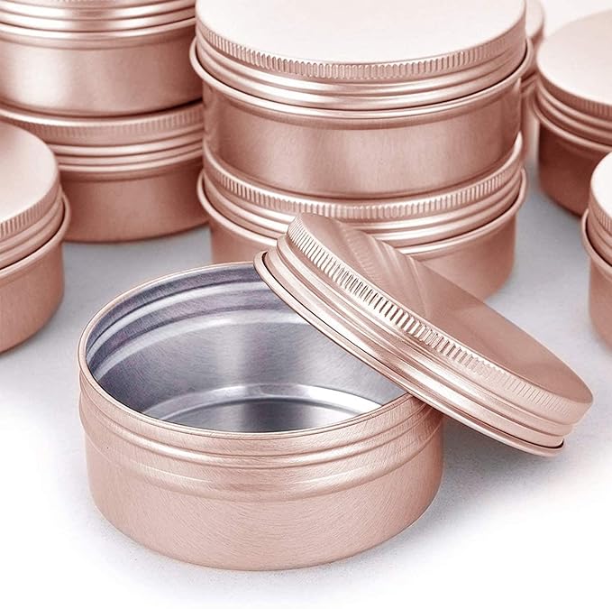 2 Ounce Aluminum Tin Jar with Screw Cap 60mL Tin Cans Refillable Containers for Cosmetic, Lip Balm, Cream, Lotion, Balms, Spices, Salve, Rose Gold 12 Pcs.