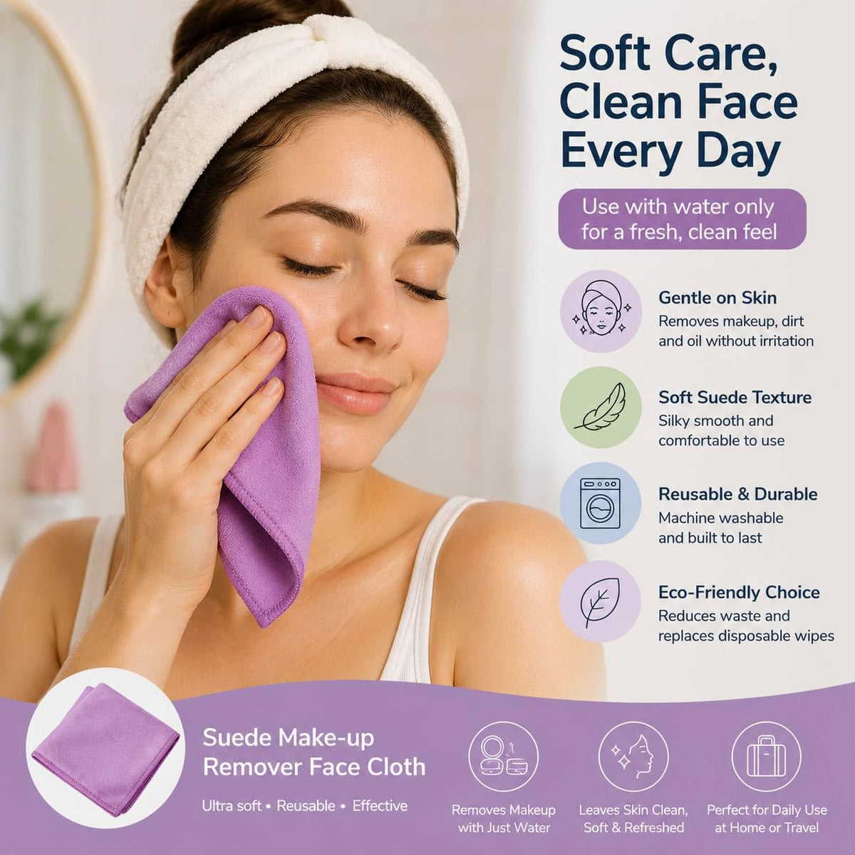 NΘrwex Suede Mke-up Remover Face Cloth Set, Blue, Purple and Green (Pack of 3)
