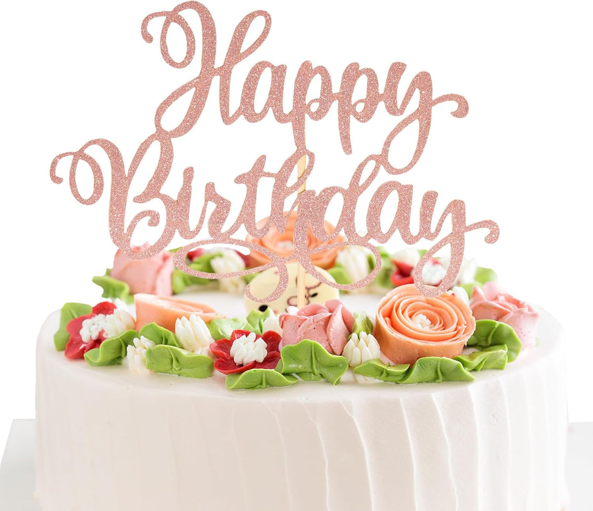 Happy Birthday Cake Toppers 9 Inch Glitter Happy Birthday Cake Pick for Birthday Anniversary Theme Party Cake Decorations Supplies - Rose Gold