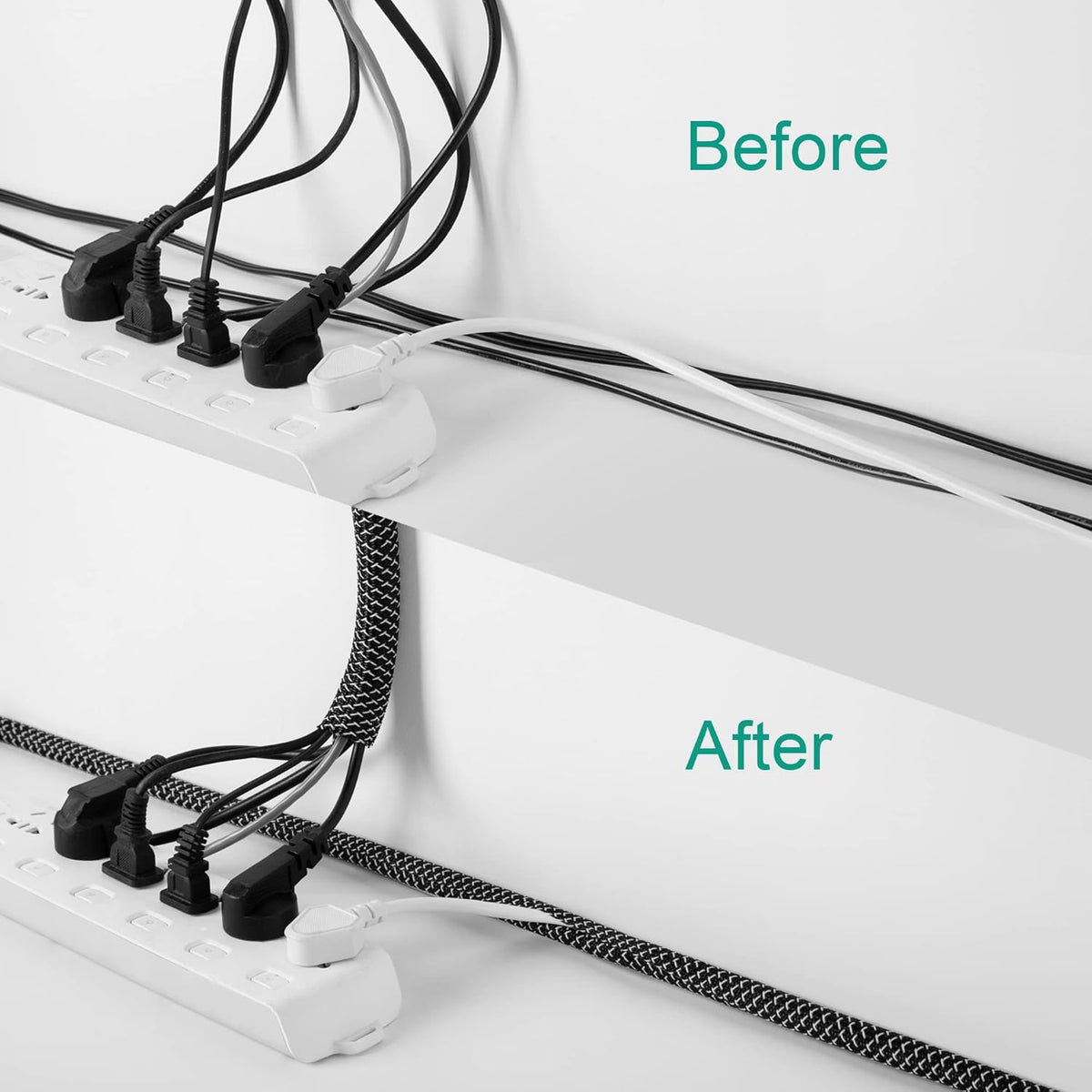 ZhiYo 6.6ft - 1 inch Cable Sleeve, Cord Wrap Wire Protector Tubing for Pets, PC Cable Wrap, Computer Cable Management Sleeve - Black - White