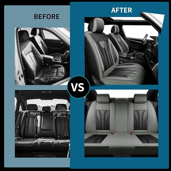 Fit Versa Car Seat Covers Compatible with Nissan Versa 2008-2025 2026 - Premium Leather， Waterproof Breathable， All-Weather Seat Cushion Protecto&Airbag Compatible (2 Front Seat Gray&Black)