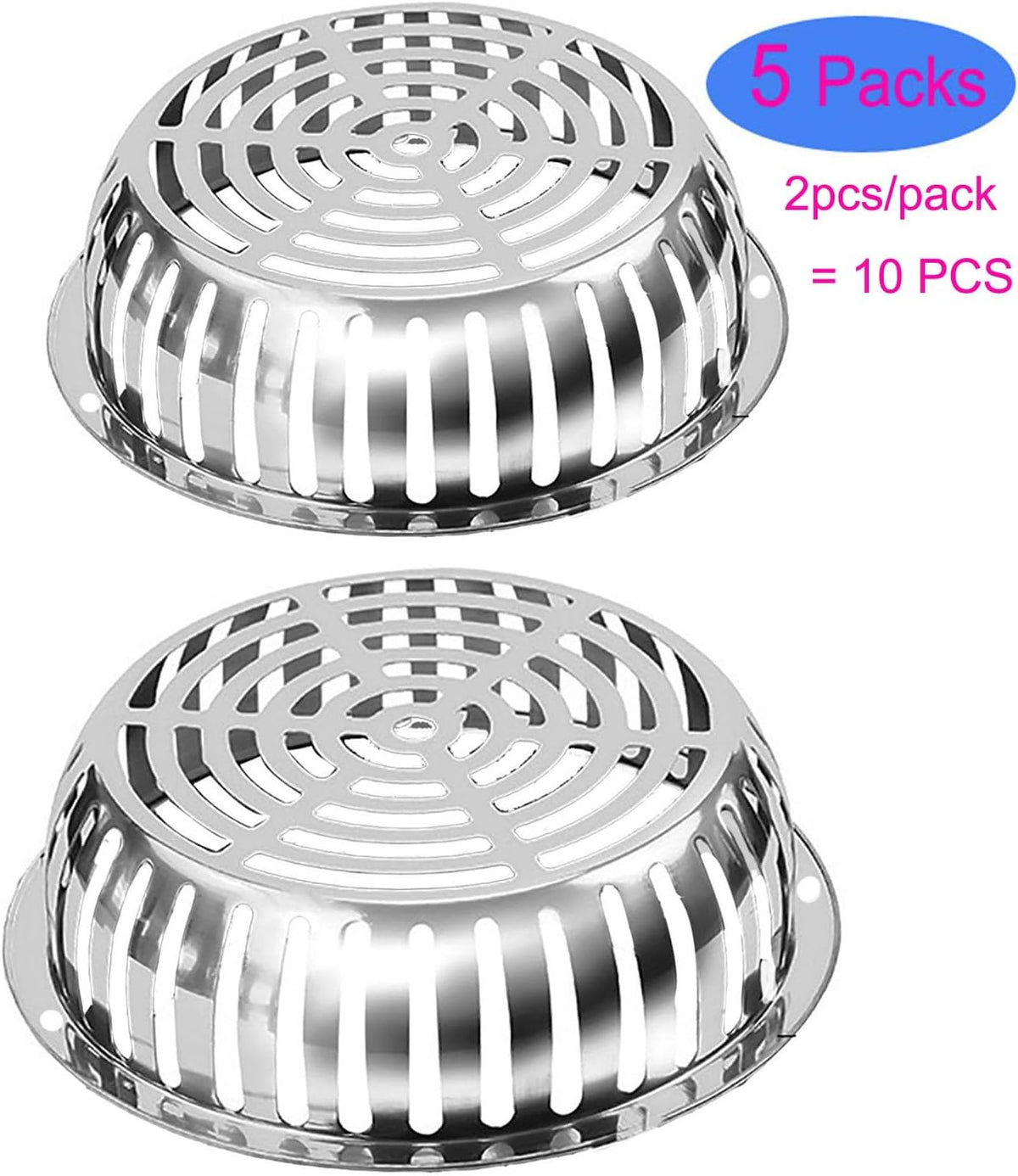 SUS304 Stainless Steel Roof Dome Drain Cover Strainer Anti-Clogging Atrium Grate 2pcs/pk (Φ: 8.5 inch-5PKS)