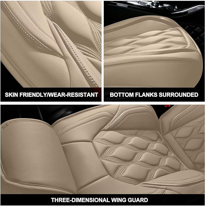 AOMSAZTO Car Seat Covers Full Set Fit for Kia Soul 2010-2026 Waterproof Faux Leather Car Seat Cushions Automotive 5 Seat Covers Set（Beige）