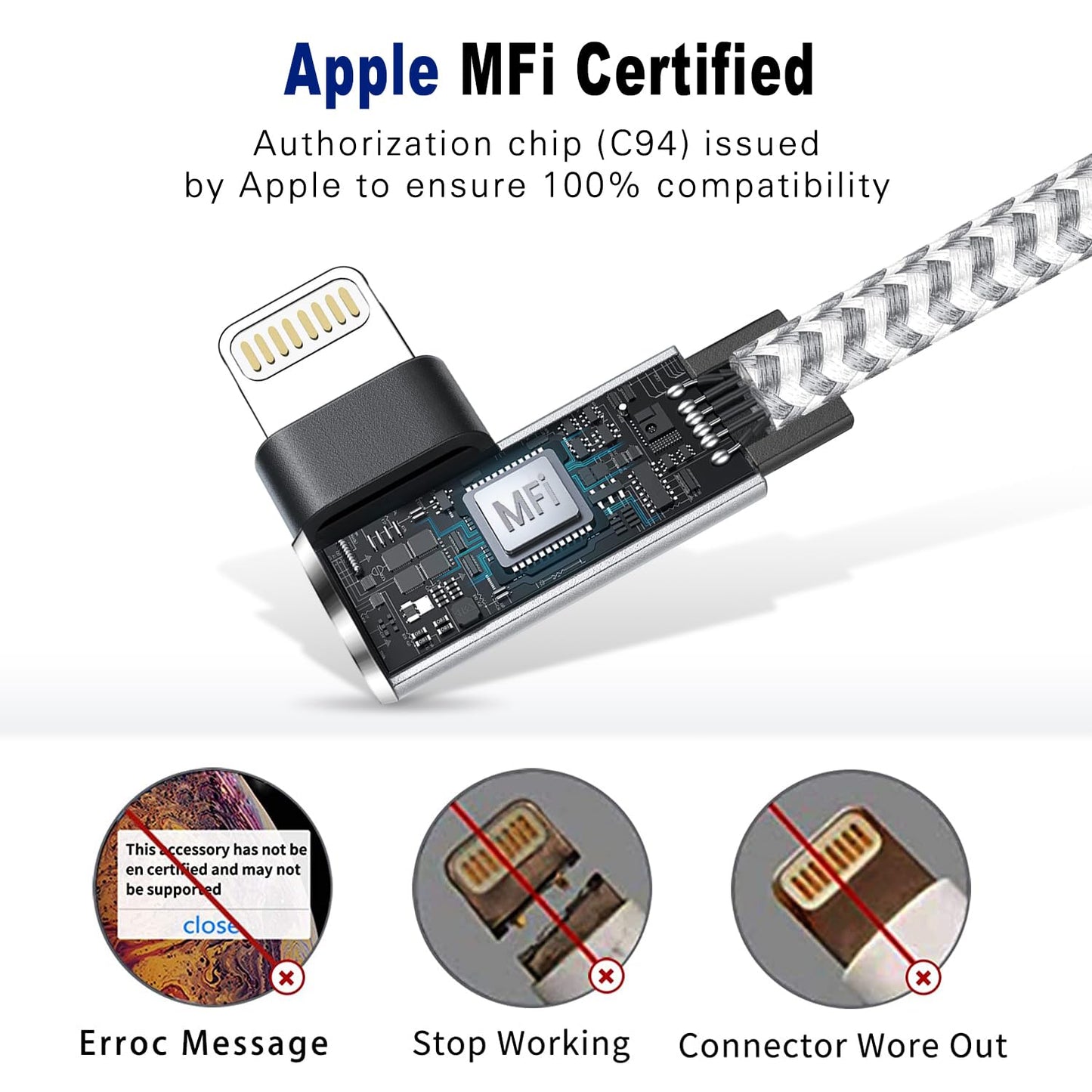90 Degree iphone Charger MFi-Certified, USB-C to Lightning Cable 6ft 2Pack