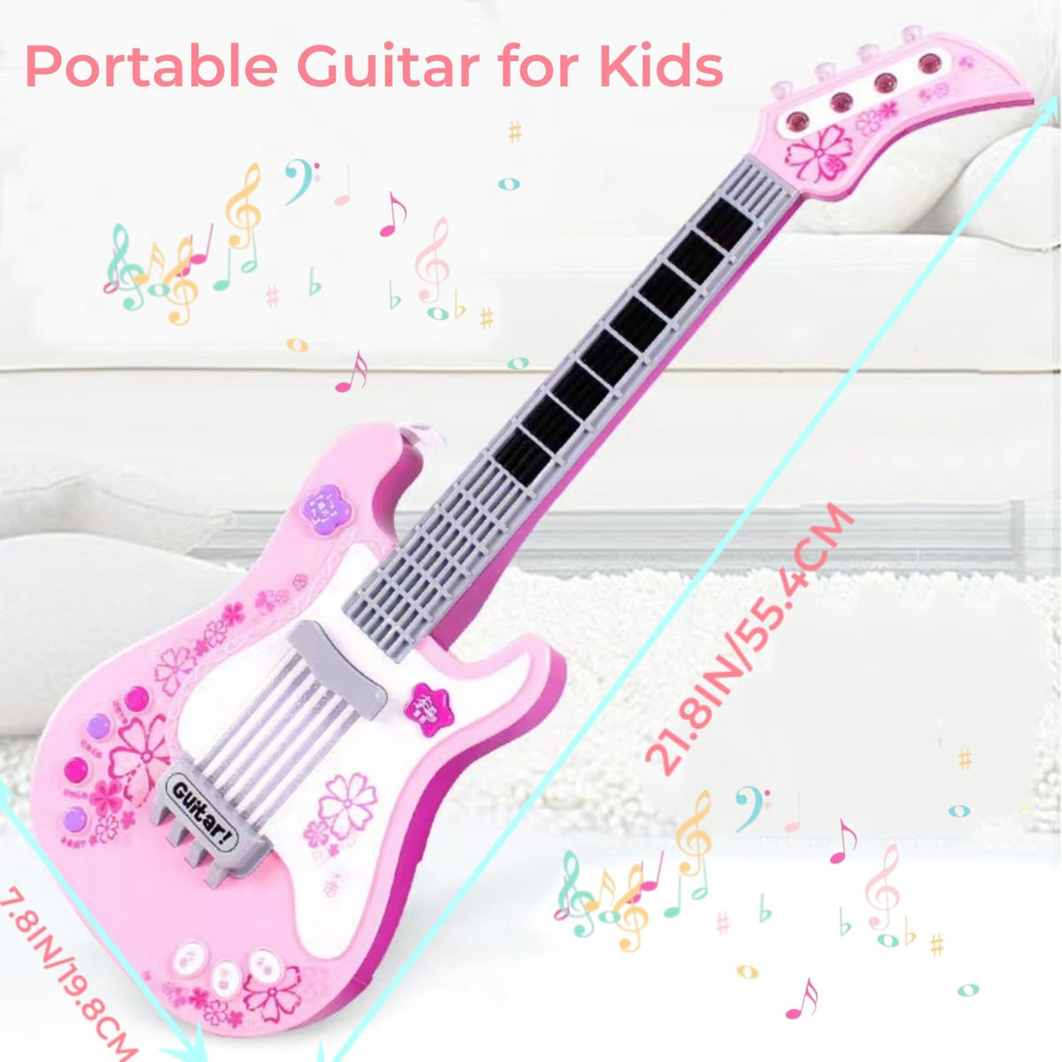 Electric Guitar with Strap Portable for Beginners (Pink)