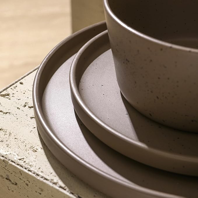 Stone Lain Coupe Dinnerware Set, Service For 4, Matte Brown