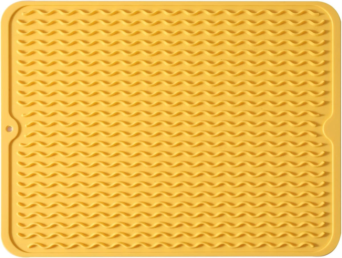Silicone Dish Drying Mat for Multiple Usage,Easy clean,Eco-friendly,Heat-resistant Silicone Mat for Kitchen Counter or Sink,Refrigerator or drawer liner Yellow L 16 inches x 12 inches
