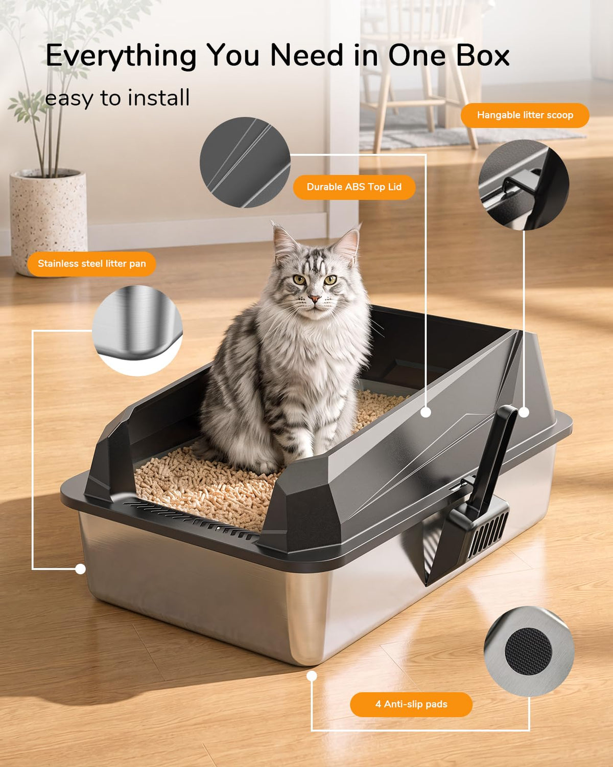 JINXUANTANG XL Cat Litter Box: High-Sided Anti-Urine Leakage for Big Cats