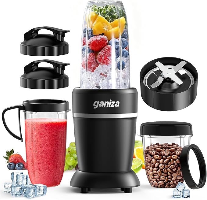 Ganiza Blender for Smoothies, 14 Pcs Smoothie Blender for Kitchen, Max 1300W Portable Blenders for Shakes Ice Crushing Grinding & More with 2 X 37 oz, 23 oz Cups, Perfect for Home & On - the - Go