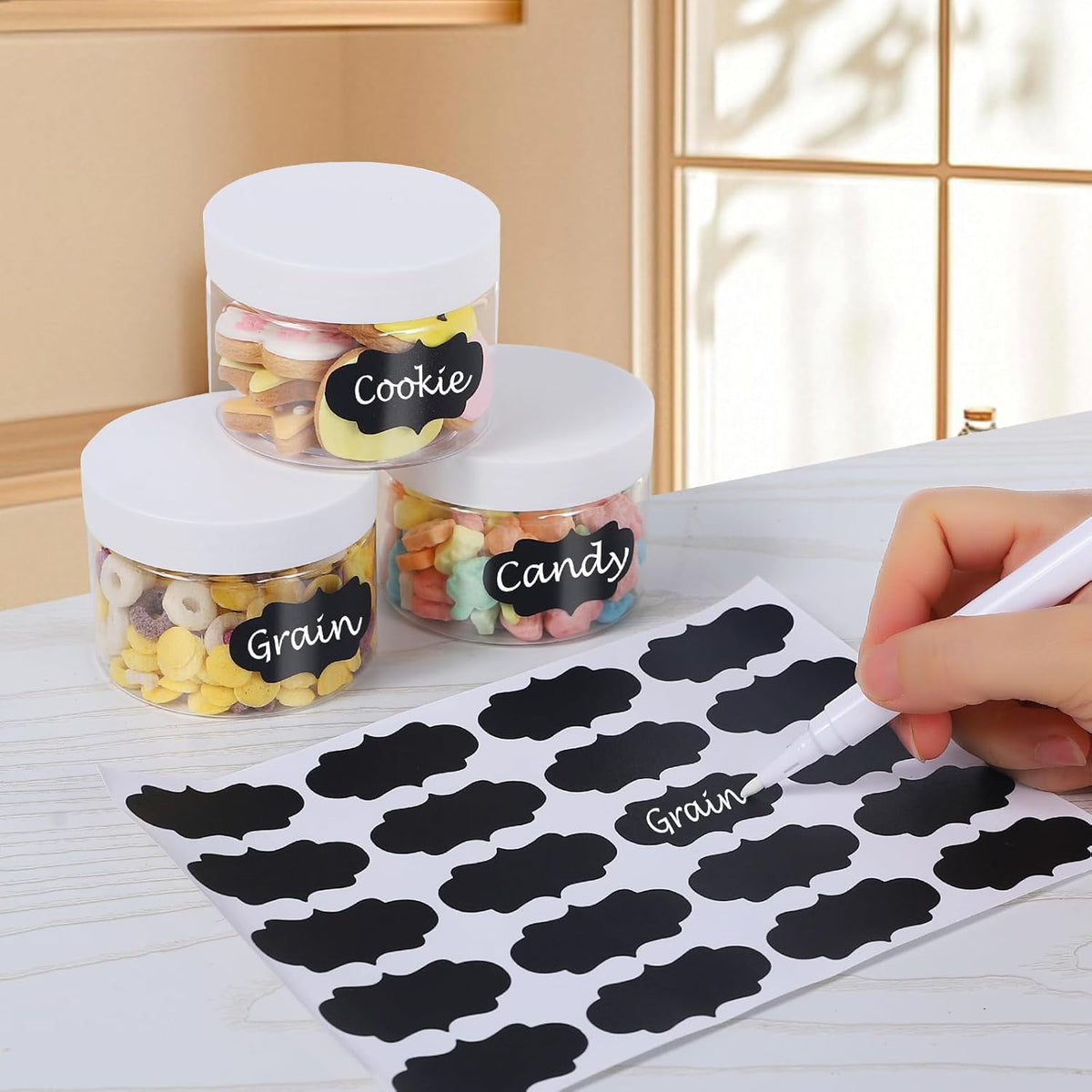 72 PCS 4 OZ Plastic Jars with Screw On Lids,Labels Refillable Empty Round Slime Containers for Storing Dry Food, Honey Jam, Cream, Butter, Lotion, White