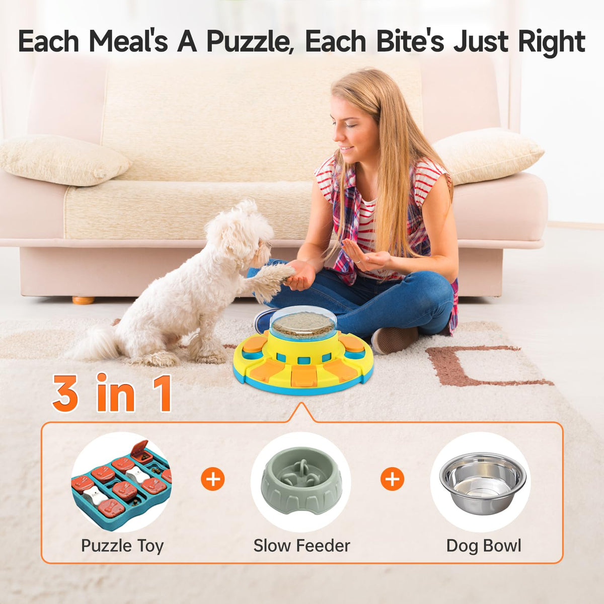 Potaroma Dog Puzzle Toy 2 Levels, Slow Feeder, Pup Food Treat Feeding Dispenser for IQ Training and Entertainment for All Breeds 4.2 Inch Height