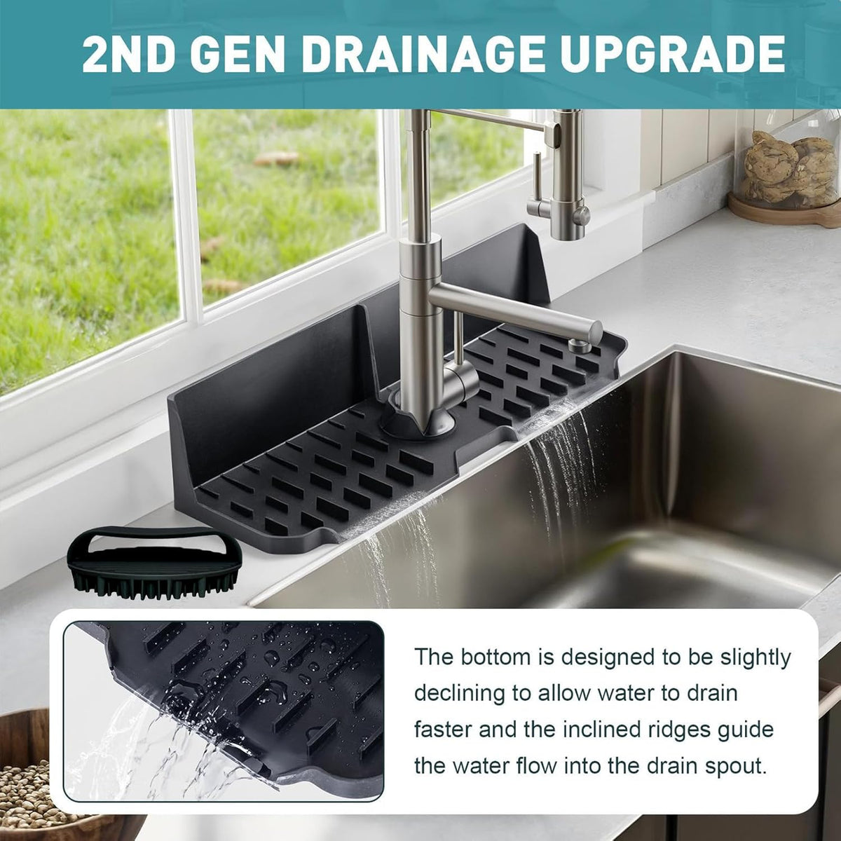 Kitchen Sink Splash Guard，Sink Draining Pad Behind Faucet，Faucet Mat for Kitchen Sink，Comes with a Silicone Brush for Cleaning Drying Mat for Countertop Protect