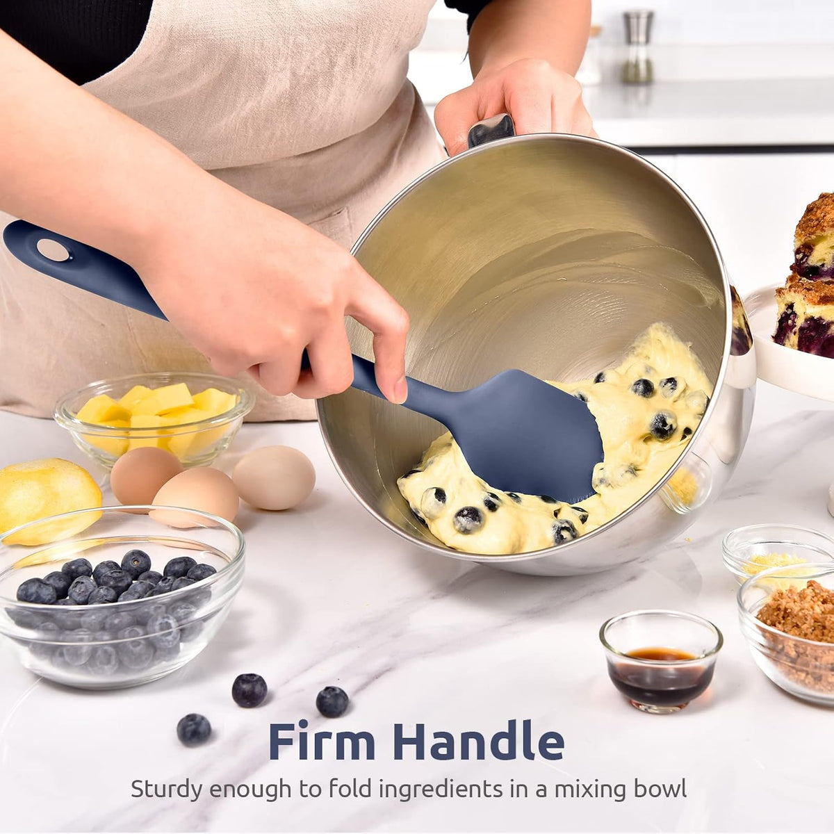 14in Extra Large Silicone Spatula: U-Taste 600ºF Heat Resistant Flexible Silicon Mixing Stirring Cooking Scraping Baking Bowl Scraper Seamless Spreader for Kitchen Nonstick Cookware (Midnight Blue)