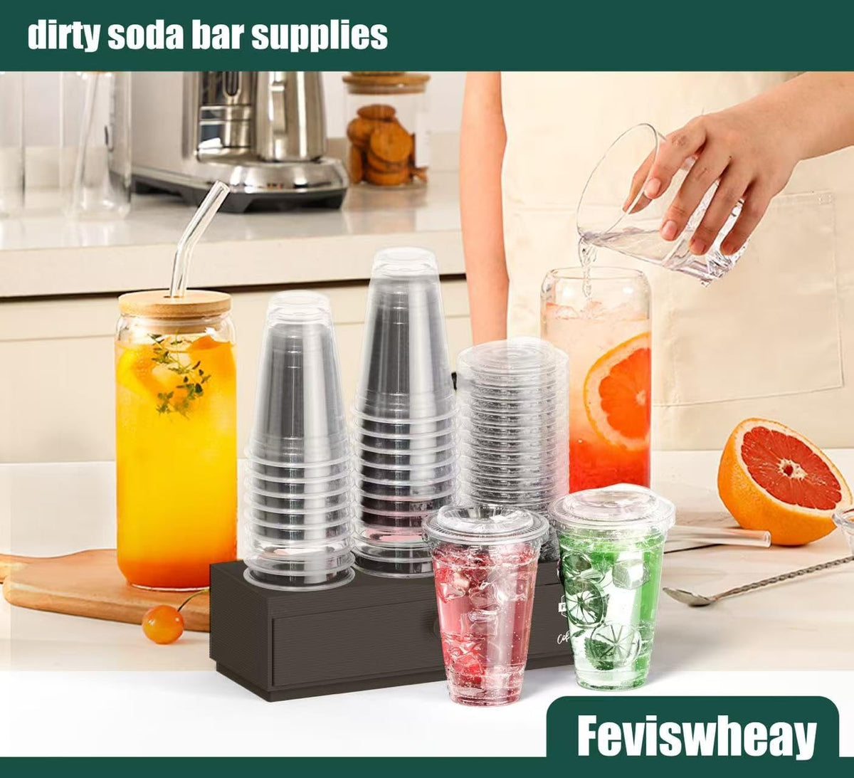 Coffee Bar Organizer, 2-Tier Syrup Rack with Coffee Drawer, Suitable for Dirty Soda Bar Supplies & Holding Torani Bottles, Wine Glasses, Space-Saving for Small Kitchens,Apartments,Dorms