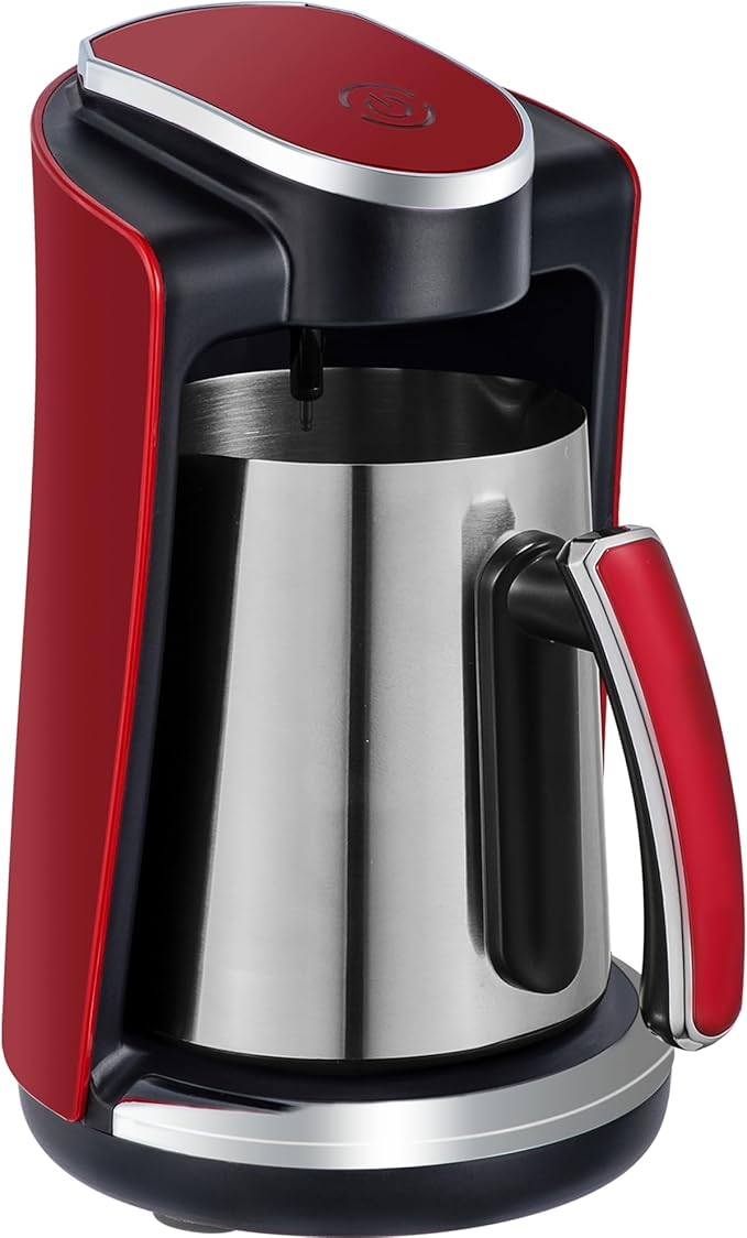 Sadaf One-Touch Mediterranean Coffee Maker – Electric Turkish, Greek, and Armenian Coffee Machine - Stainless Steel Coffee Maker - Foam Control & Overflow Sensor - Middle Eastern Cuisine - 250ml, Red