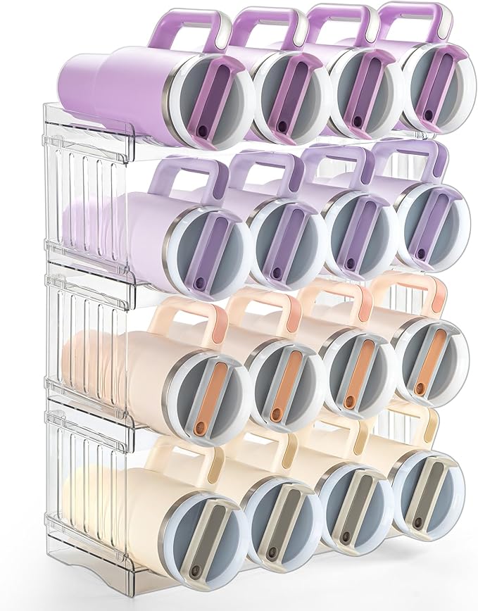 Upgraded Larger Tumbler Organizer for Stanley Cup 40 oz with Handle, Kitchen Storage for Stanley Cup Accessories, Pantry Organizers and Storage for Tumbler Mug Cup Gifts (Larger-16-bottle)
