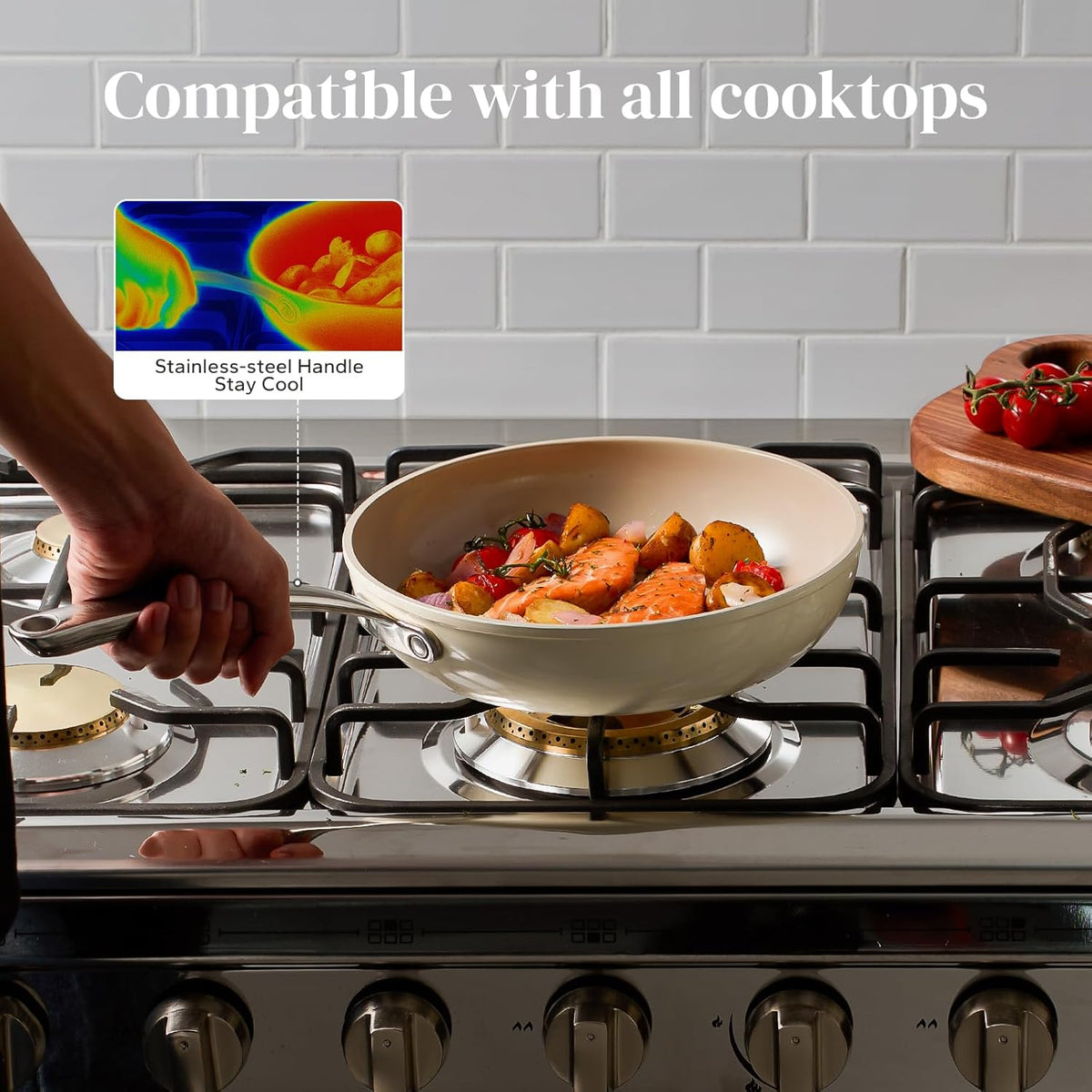 Redchef Nonstick Frying Pans Set, 4-Piece Ceramic Frying Pan, 8" 9.5" 11" Saute Pan Skillet, Non Toxic Ceramic Pan for Cooking, Pots and Pans, PFAS & PTFE & PFOA Free, Dishwasher & Oven Safe, Beige