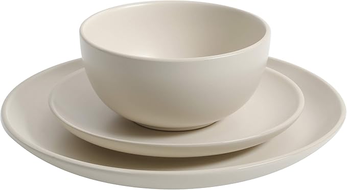 Gibson Home Rockaway 12-Piece Round Stoneware Dinnerware Set, Service for 4 – Cream Plates and Bowls, Modern Matte Finish, Microwave & Dishwasher Safe