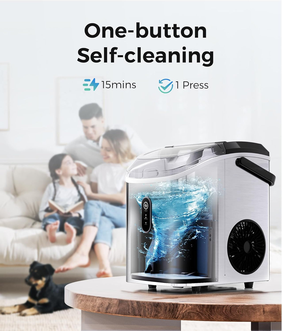ecozy Smart Nugget Ice Maker Countertop, Portable Pebble Ice Machine with Voice Control, 34lbs/24H Soft Chewable Ice, Self-Cleaning Pellet Ice Maker with APP WiFi for Kitchen Party, Stainless Steel
