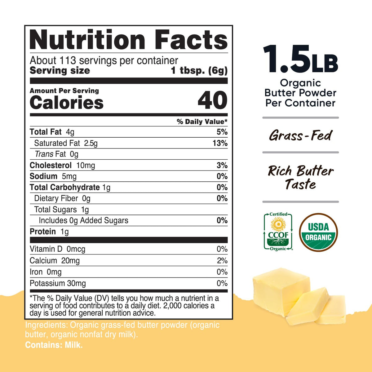 Nutricost Organic Grass-Fed Butter Powder (1.5 LB) - GMO-Free, Gluten-Free