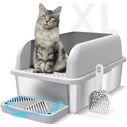 Suzzipaws XL Enclosed Stainless Steel Cat Litter Box for Big Cats