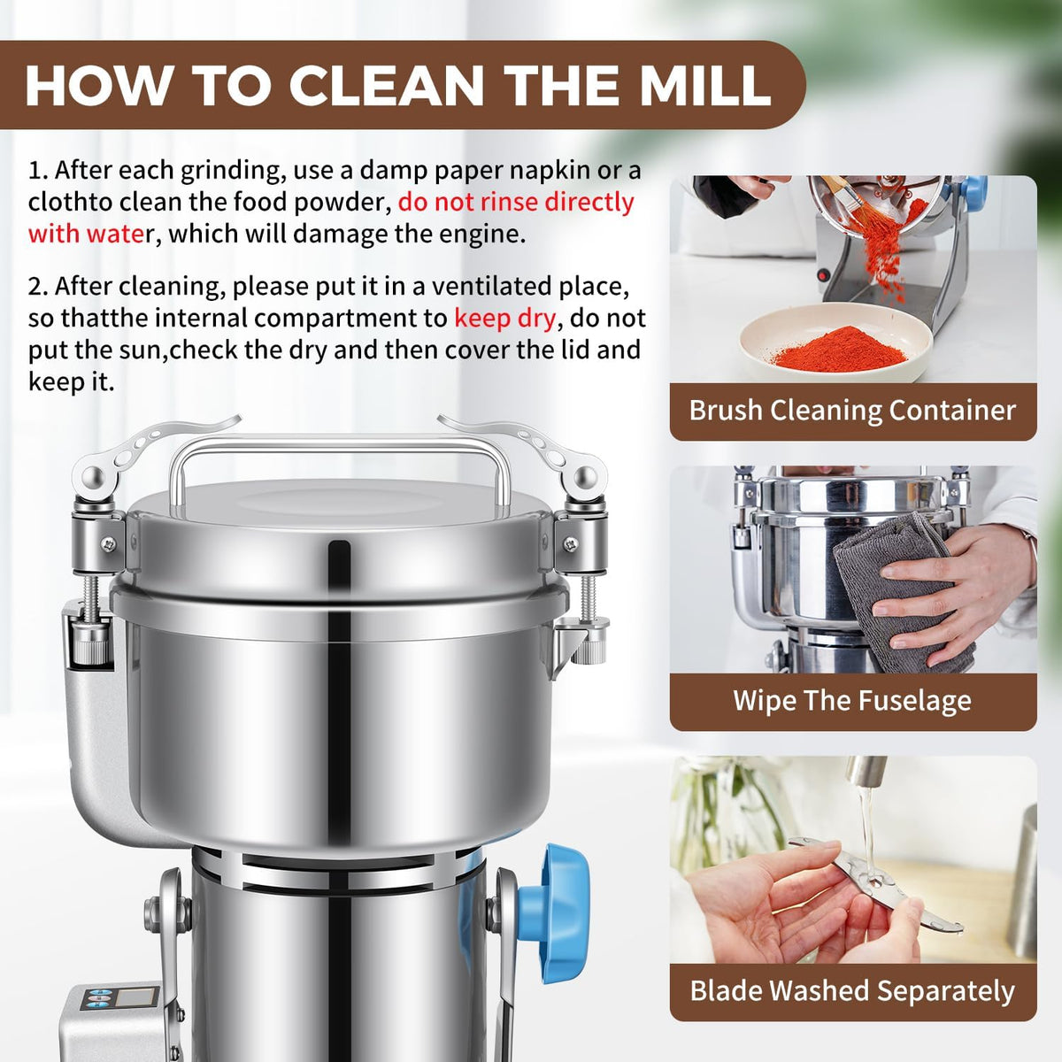 Electric Grain Grinder Mill, 1000g High-Speed Spice & Herb Grinder, Commercial Powder Machine for Dry Cereals, Grain, Coffee, Corn, Beans – CE Approved
