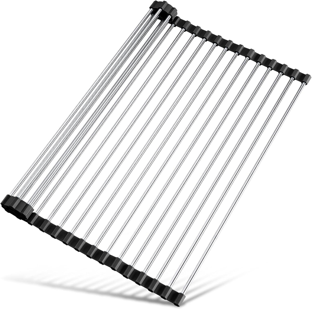Tomorotec 17.7" x 12.5" Roll Up Dish Drying Rack Over Sink Drying Rack Sink Cover Kitchen Sink Accessories Gadget Multipurpose Organizer Foldable Stainless Steel Drainer