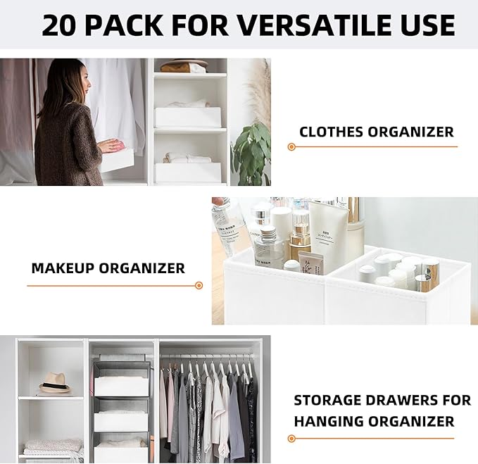 【FAMILY PACK】Drawer Organizer Clothes, 20 Pack Dresser Organizer Bins for Baby Clothes - Underwear Bra Sock Organizer - Fabric Closet Organization and Storage Dividers for Nursery Bedroom Dorm