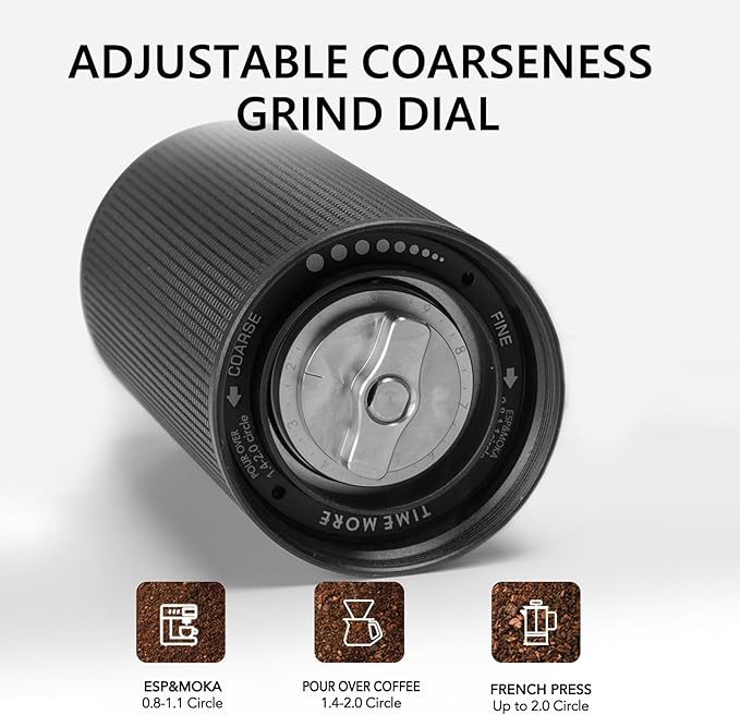 TIMEMORE Manual Coffee Grinder Stainless Steel Espresso Coffee Bean Grinder with Foldable Handle Chestnut C3 ESP PRO Internal Adjustable Setting, Double Bearing Positioning Black