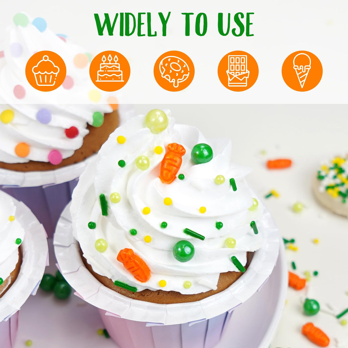 Green Sprinkles for Cake Decorating, Edible Spring Sugar Carrots, Sprinkles for Baking Cupcake, Cake Decoration, Easter, Holiday, Wedding Party, 150g/5.29oz