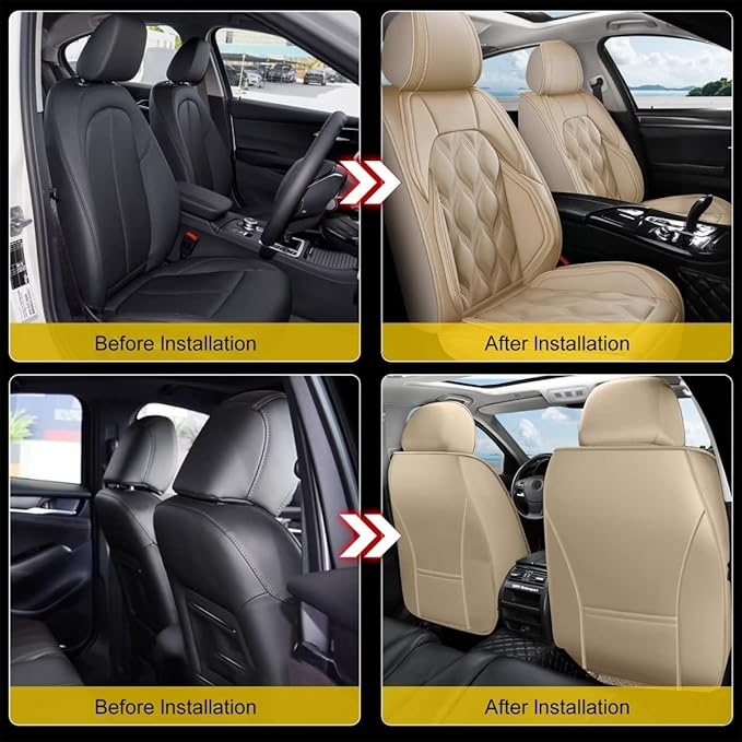 AOMSAZTO Car Seat Covers Fit for Dodge Charger 2007-2026 Leather Car Seat Cover Seat Cushion Protector Airbag Compatible Waterproof 2 Front Seats Beige