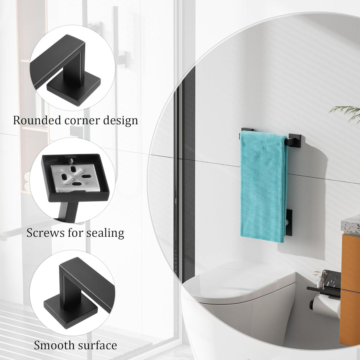 Alise Black Towel Bars,11.82 Inch Towel Holder Towel Racks for Bathroom and Lavatory,SUS304 Stainless Steel Hand Towel Hanger Rail Wall Mount,Useable Length 10.04 Inch Towel Bar, GYT030-B
