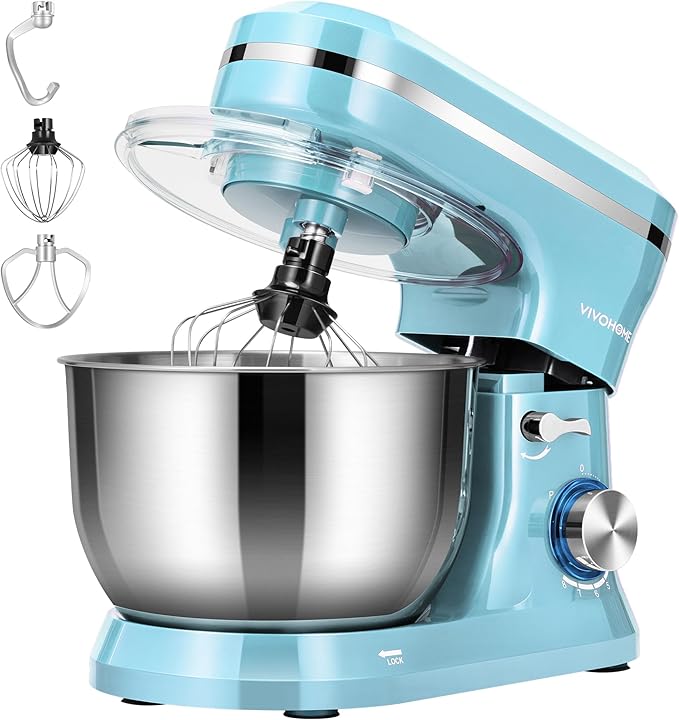 VIVOHOME 4.75 Quart Stand Mixer, 8 Speed Kitchen Electric Food Mixer, Household Stand Mixer for Baking, Cake, Bread with Beater, Dough Hook, Wire Whip and Egg Separator, Blue