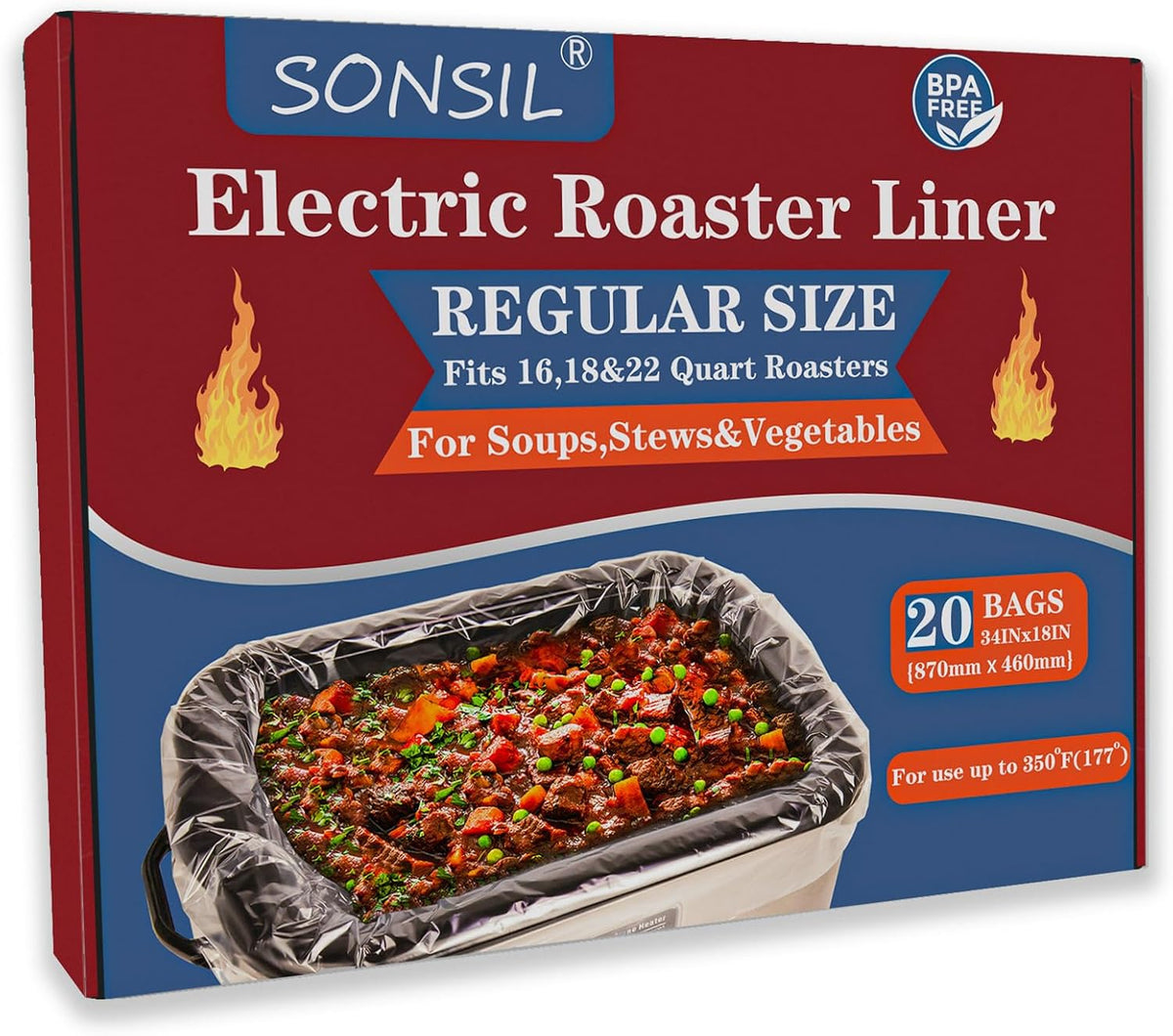 Electric Roaster Liners 34x18 Inch, 20 Pack Disposable Roaster Liners Fits 16-22 Qt Roasters, Heat-Resistant Roasting Oven Cooking Bags for Easy Cleanup