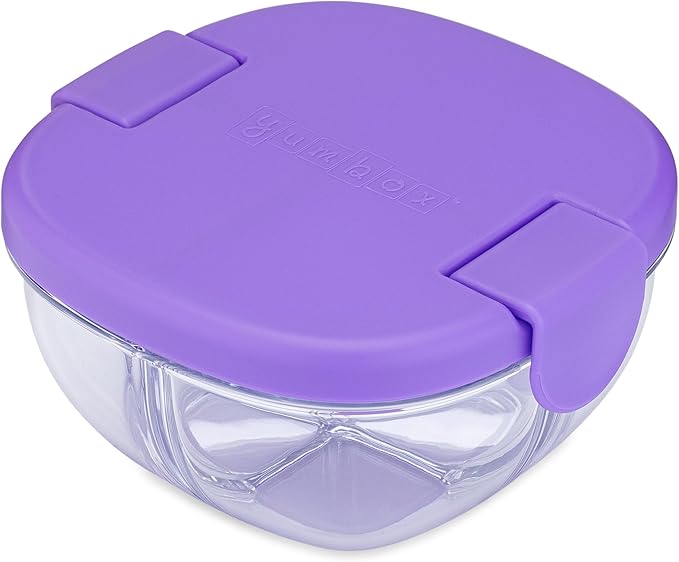 Yumbox Snack Bowl, Leakproof 3 Compartments, Removable Lid, Microwave, Dishwasher Safe, Kids Snacks, Granola Bowl, Snacks for school, work, travel (Hazy Purple)