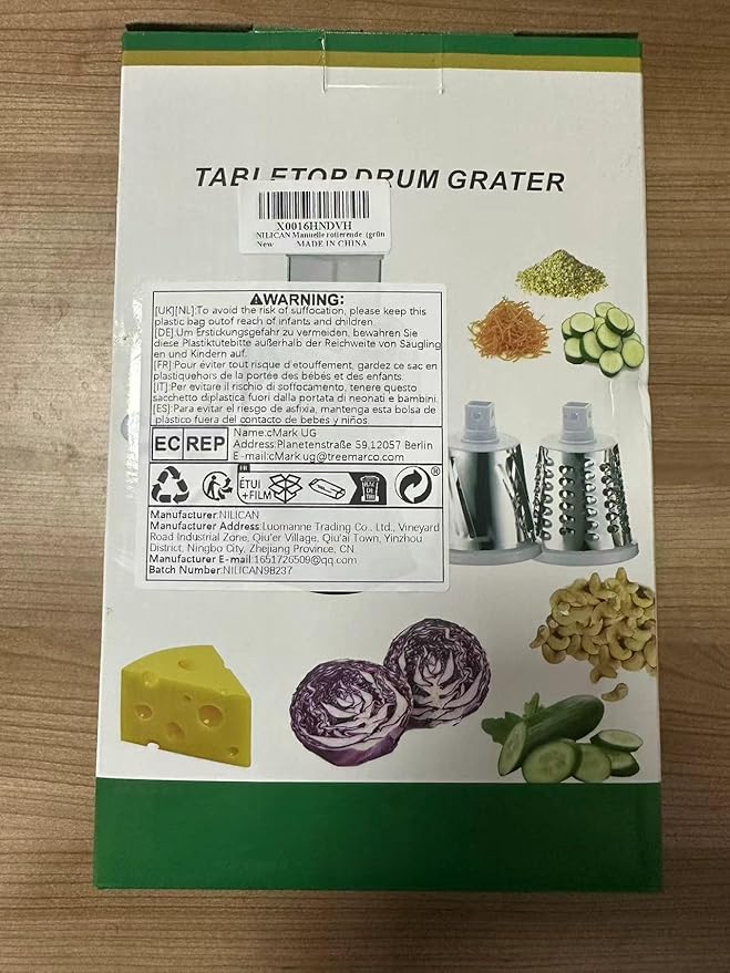 Manual Rotary Potato Grater Kitchen Mandoline Vegetable Slicer，with 3 Interchangeable Blades，Easy to use (Green)